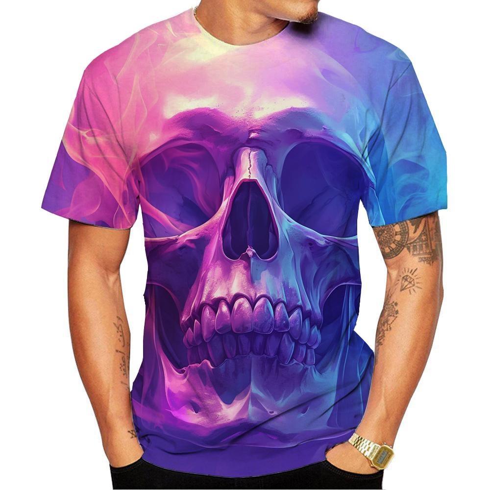 

Новая модная мужская и женская футболка с круглым вырезом и принтом черепа в формате 3D HD, уличный стиль, унисекс, модный топ, большой размер 100-6XL 3XL