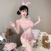Cute Sexy Bunny Costume Mesh Perspective Lingerie Bunny Girl Cosplay Uniform Maid Outfit One Piece Jumpsuit Temptation Pajamas