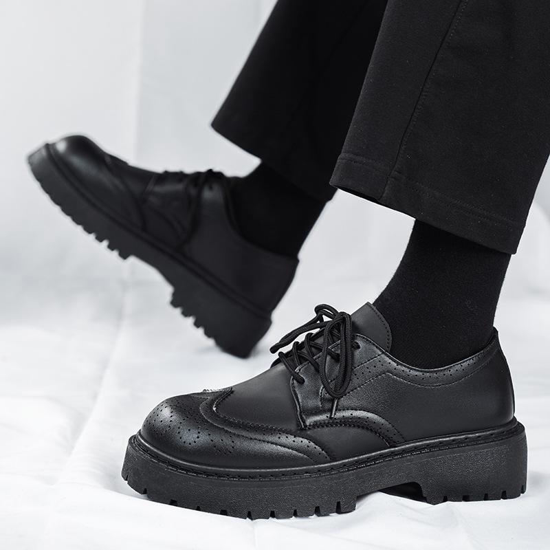 Herren Casual Britischer Stil Colorblock Lederschuhe mit dicker Sohle und Höhenerhöhung