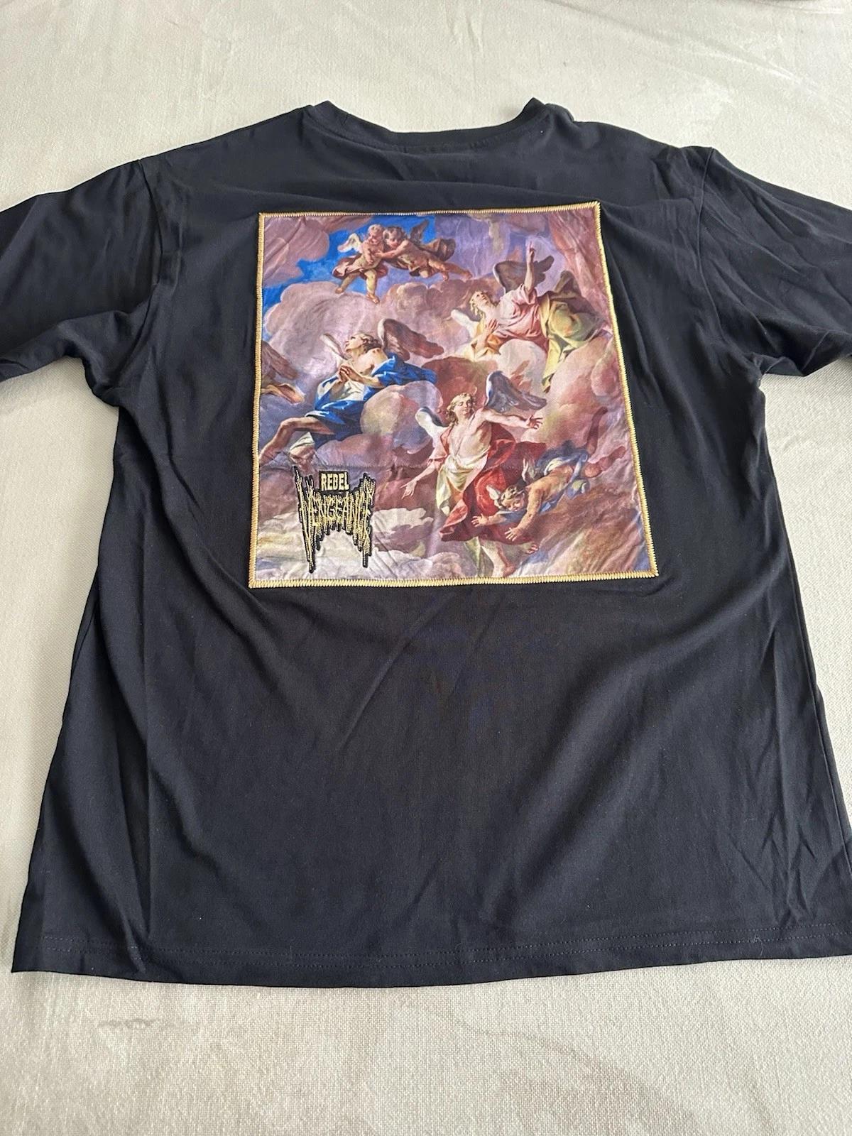 Renaissance -style Graphic Print Angels, Cherubs, Black 100% Cotton T-shirt Mens Womens Tees Top 4XL