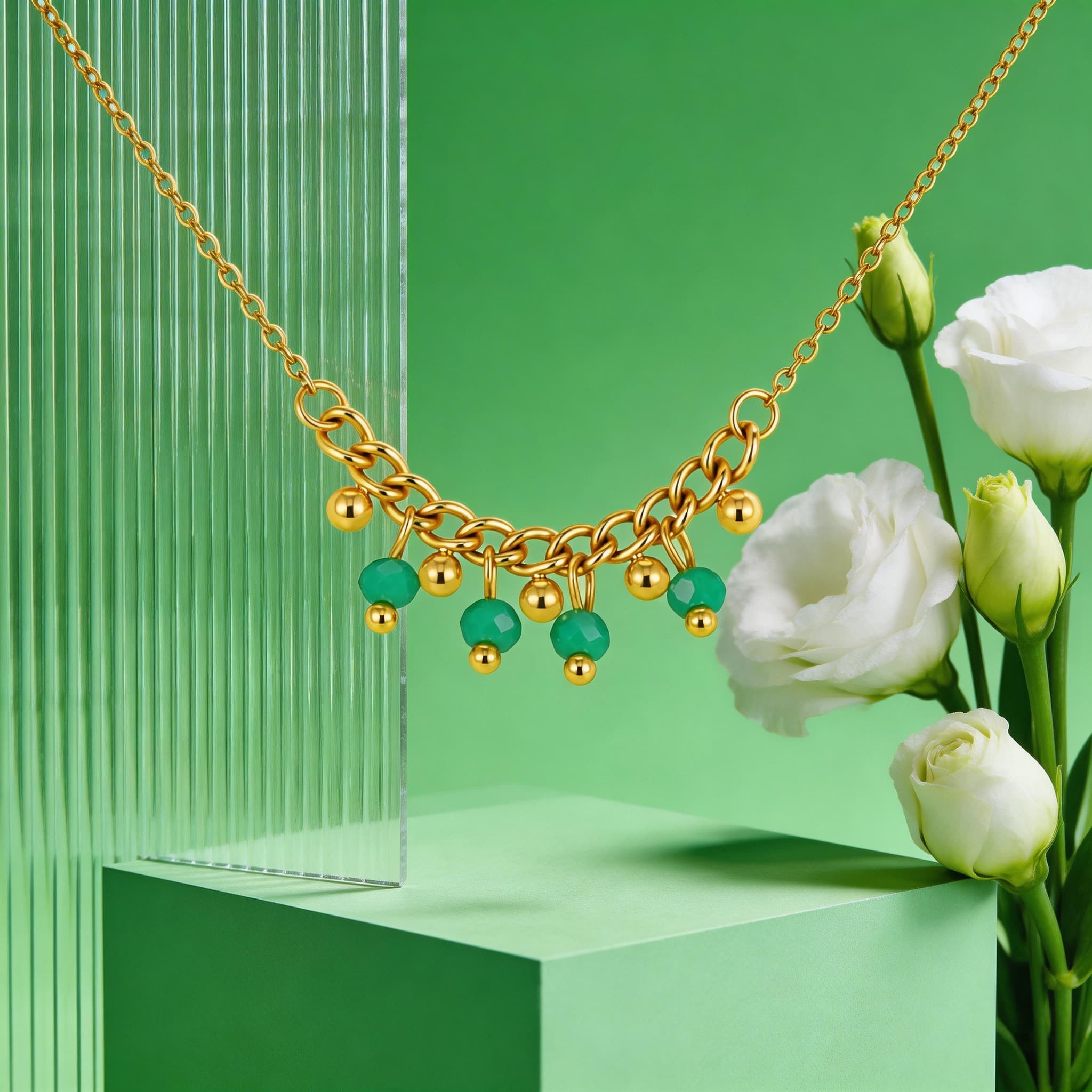 

Stainless Steel Tassel Beaded Necklace for Women Geometric Colorful Beads Pendant Necklace Fashion Neck Chain Jewelry Gift