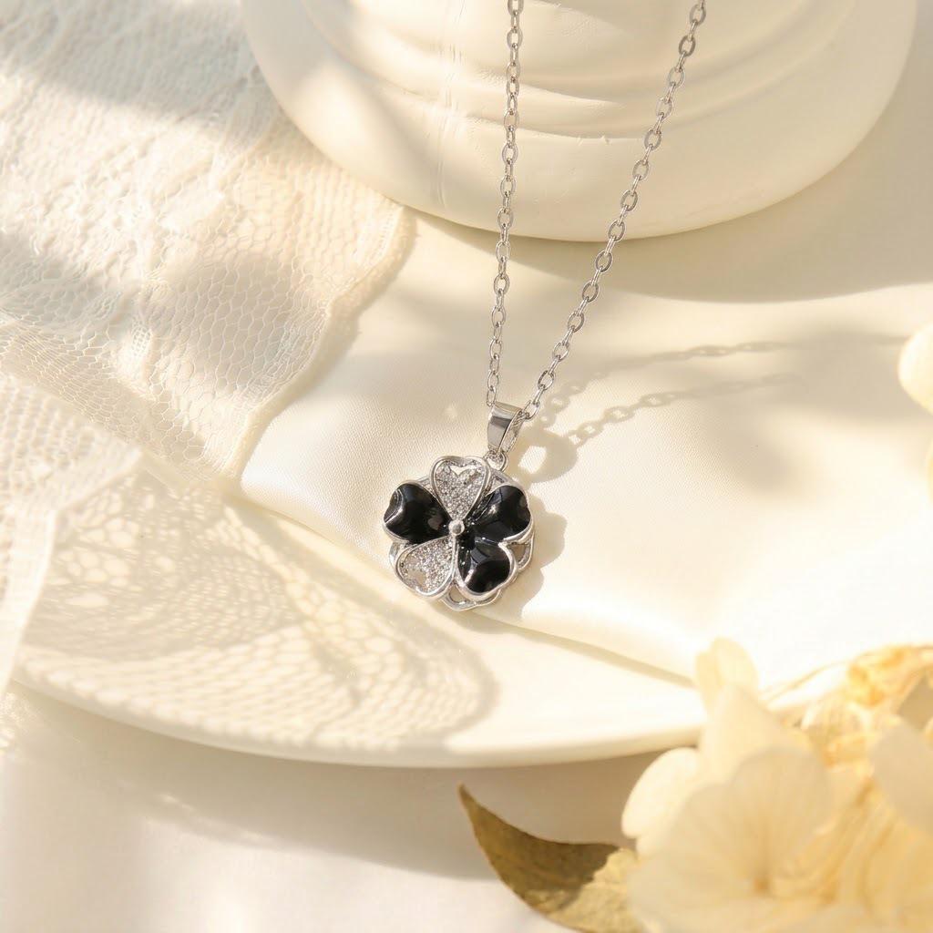 Korean Titanium Steel Necklace with Rotatable Windmill Pendant & Zirconia Pearl Clavicle Chain for Women