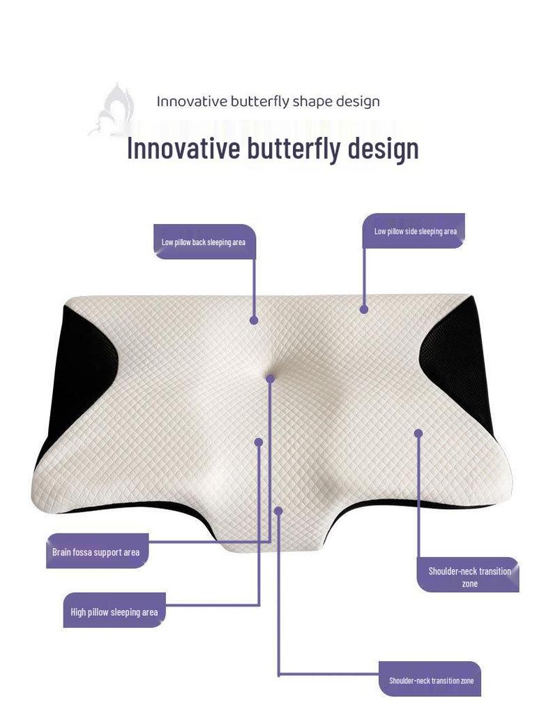 Butterfly Memory Foam Cervical Neck Support Pillow - Non-Collapsing Ox Horn Design