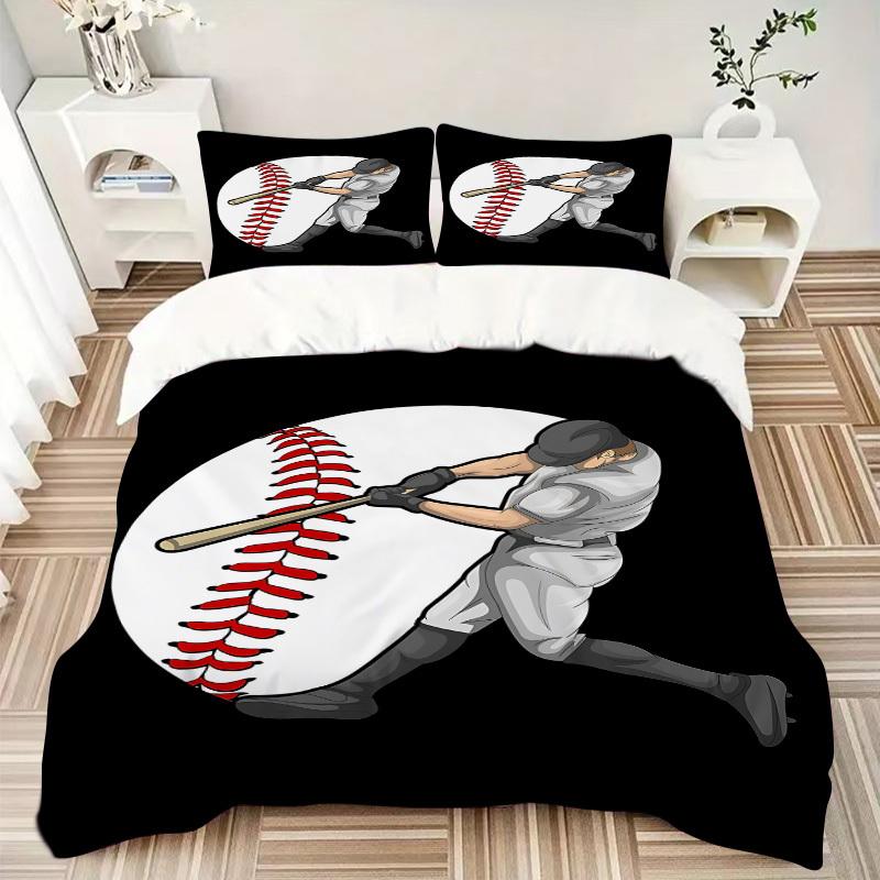 3pcs Baseball Player Bedding Set, Includes 1 Comforter + 2 Pillowcases, Without Pillow Inserts, Soft Comfortable, Lightweight Breathable, Pr