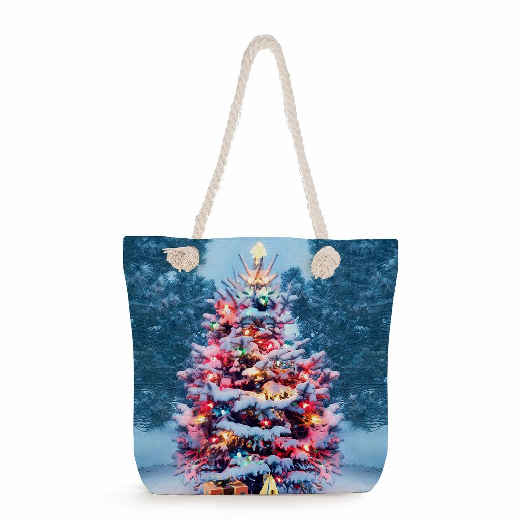 Multifunctional Christmas Printed Thick Rope Shoulder Beach Bag Casual large capacity handbag 7603