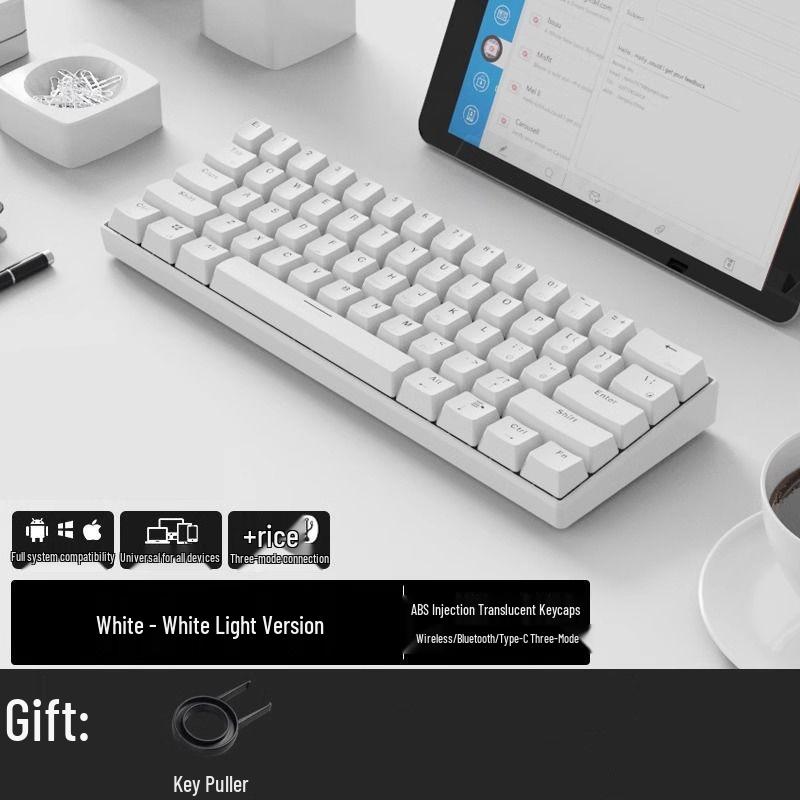 61-Key Mini Mechanical Keyboard with Three-Mode Wireless Bluetooth, Red Tea Switch for Laptop Gaming & Office