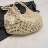 Yogodlns Solid Color Crochet Tote Handbag Summer Beach Scarf Decor Fashion Women's Mesh Woven Shoulder Bags Large Capacity Knitting Underarm Bag