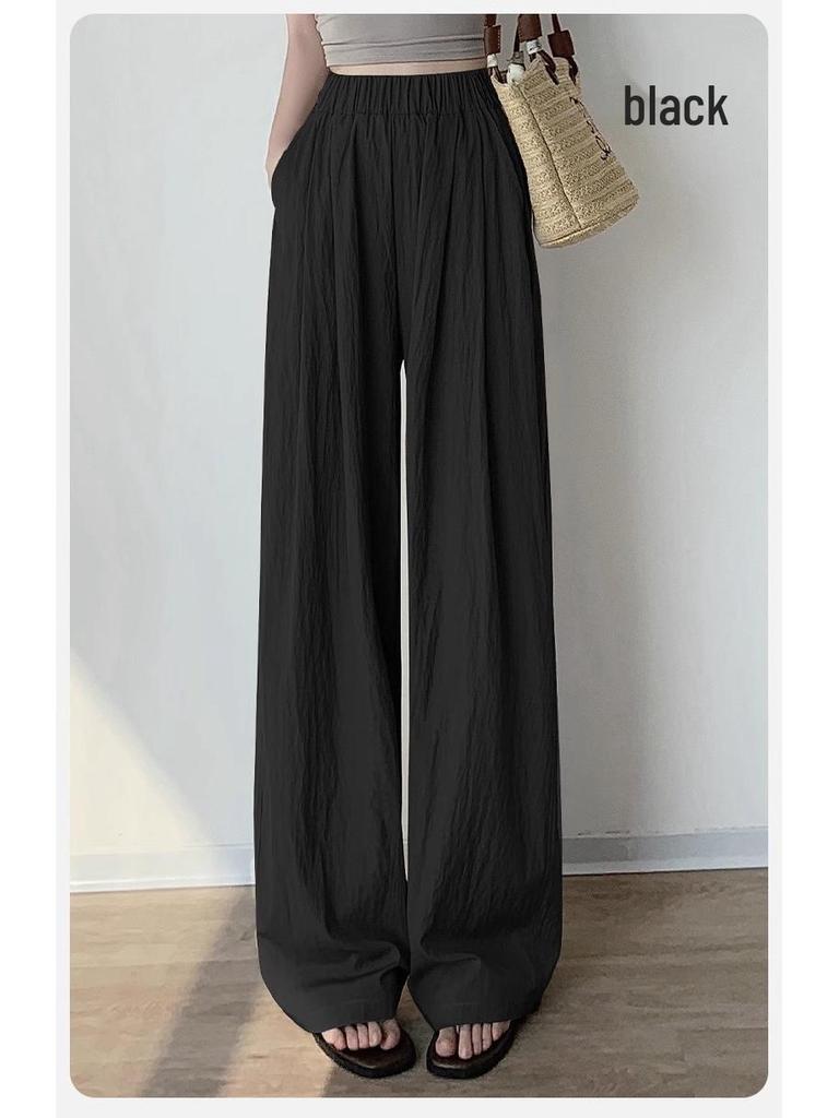 Yamamoto Women's High-Waist Wide-Leg Ice Silk Pants - Summer/Spring/Autumn Floor-Length Casual