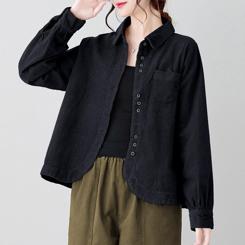 

Женские повседневные модные вельветовые кардиганы-пиджаки больших размеров с отложным воротником и длинным рукавом, свободного кроя L-3XL XXXL чёрный