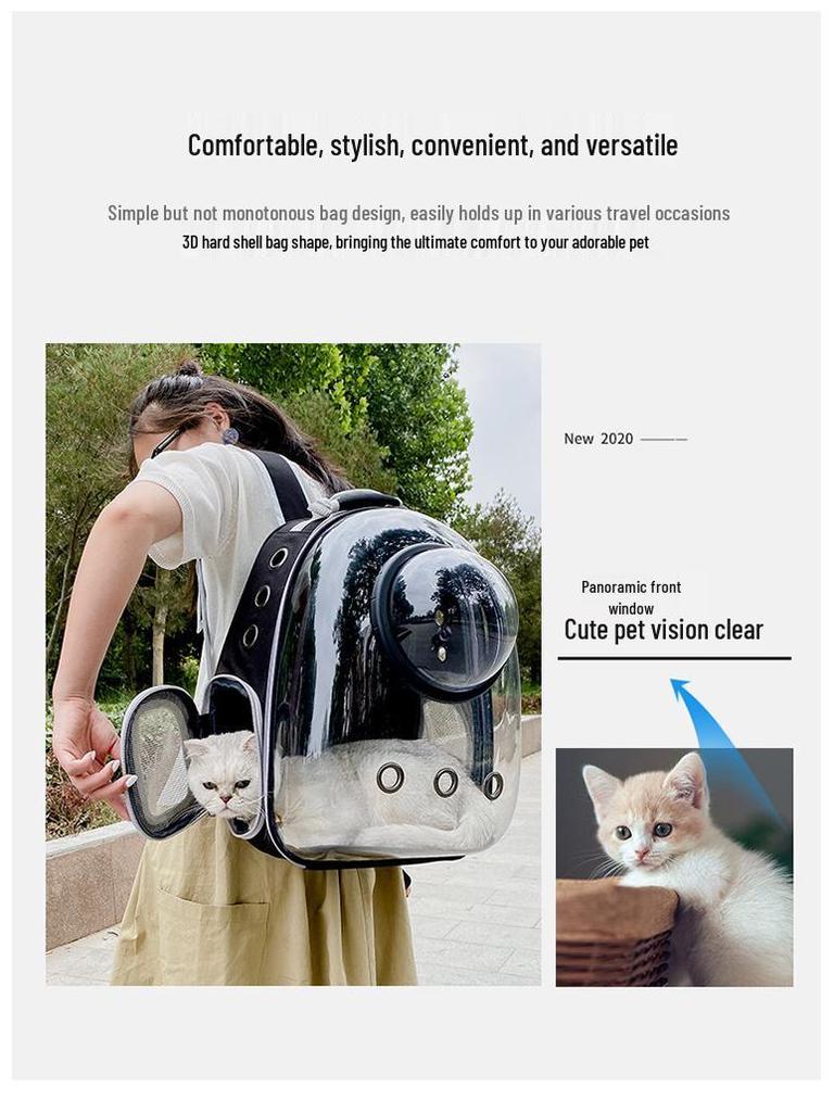 Transparent Portable Pet Backpack - Breathable Double Shoulder Travel Carrier for Cats