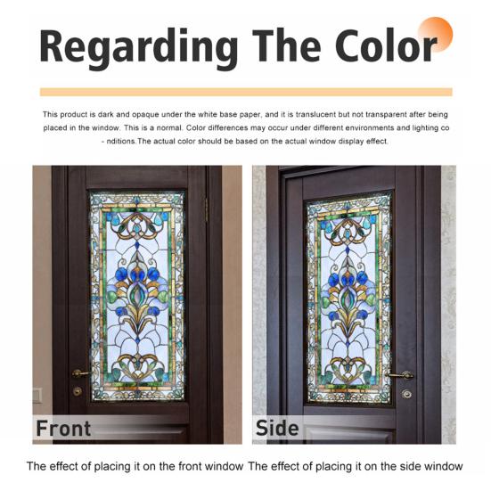 Yousheng Privacy Window Film Vintage Stained Glass Style Static Window Cling Decorative Glass Sticker for Cabinet Bathroom Kitchen Door Panel