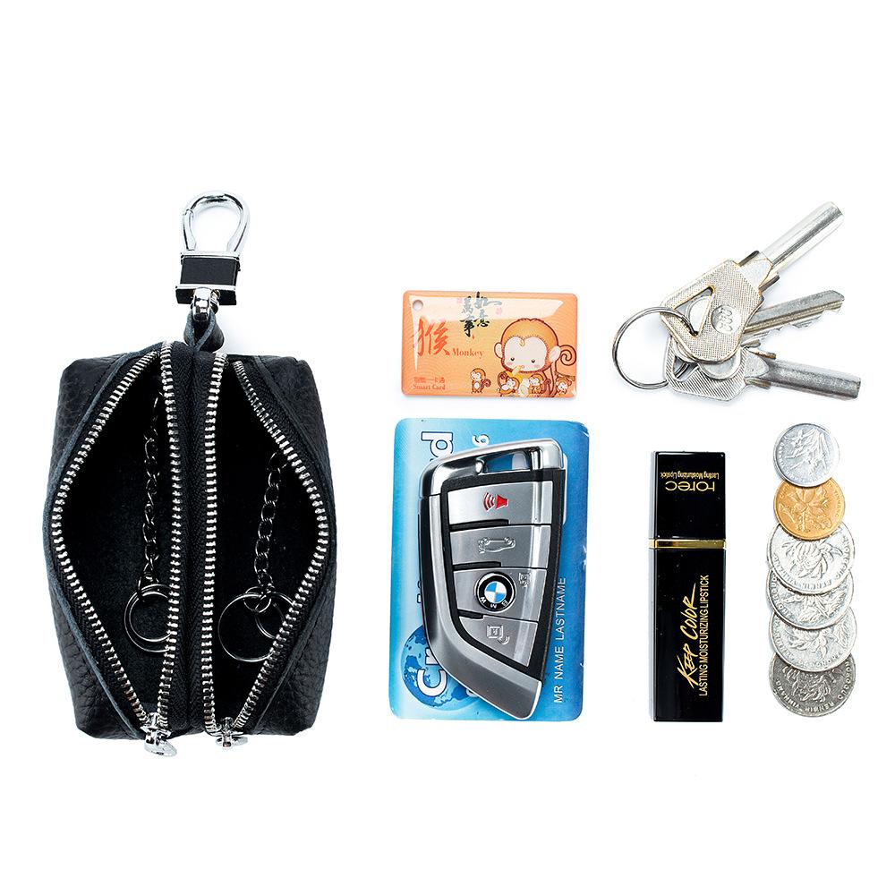 Large capacity key bag Double layer soft, men and women multi-function card bag Change bag Key bag Household first layer cowhide