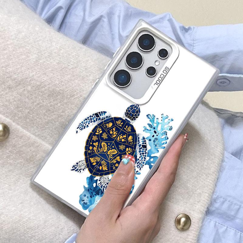 For Samsung Galaxy S25 S22 Ultra Plus S24 S23 Ultra Plus FE S21 FE Laser Protective Phone Case Colorful Painted Sea Turtle Cover