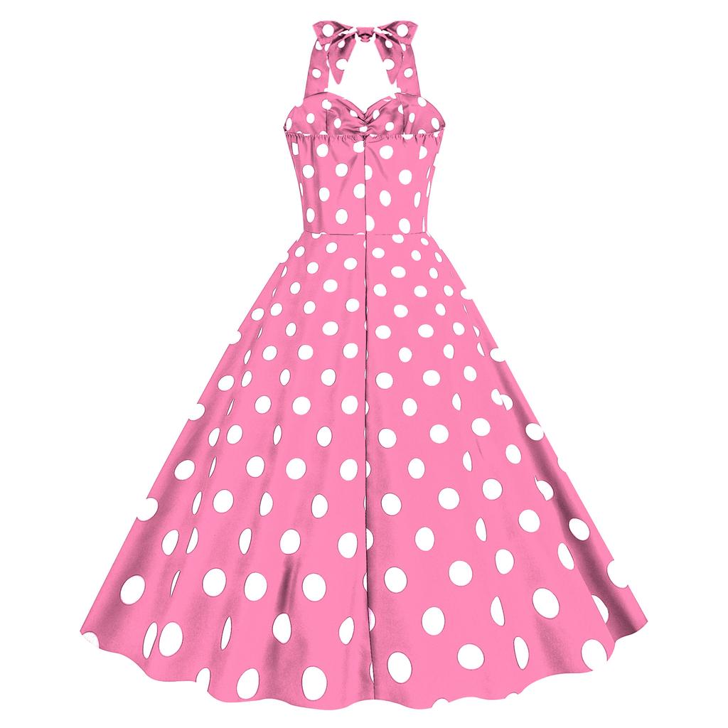 GMXIA Dress Up Retro Hepburn Style Dress Halter Polka Dot Slimming Dress