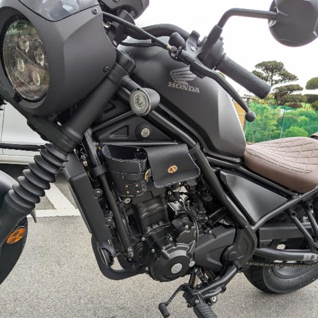 GOLDFAUST Genuine Leather Engine Side Bags for Honda Rebel MC49 Engine Tool Drink Small Item Engine Custom Parts MC49, 250cc, 500cc, REBEL, Cover,