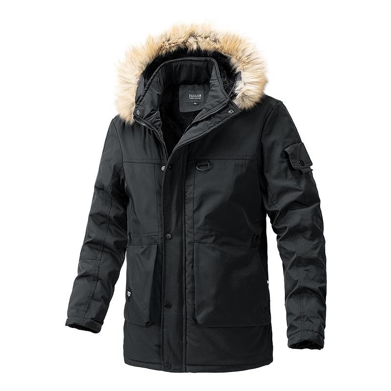 Men's Winter Jacket  Plus Size Medium-length Loose Warm Jacket Casual Fur Collar Outerwear