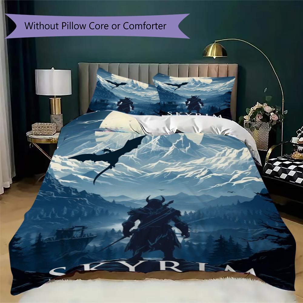 The Elder Scrolls Pattern Bedding,Quilt Set Quilt Cover Pillowcase Home Birthday Gift (1*duvet Cover+2*pillowcase,without core)XSJT0917462