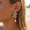 Vintage Temperament Rhinestone Starfish Imitation Pearl Drop Earrings For Women Men Cute Sea Star Earring Summer Ocean Jewelry