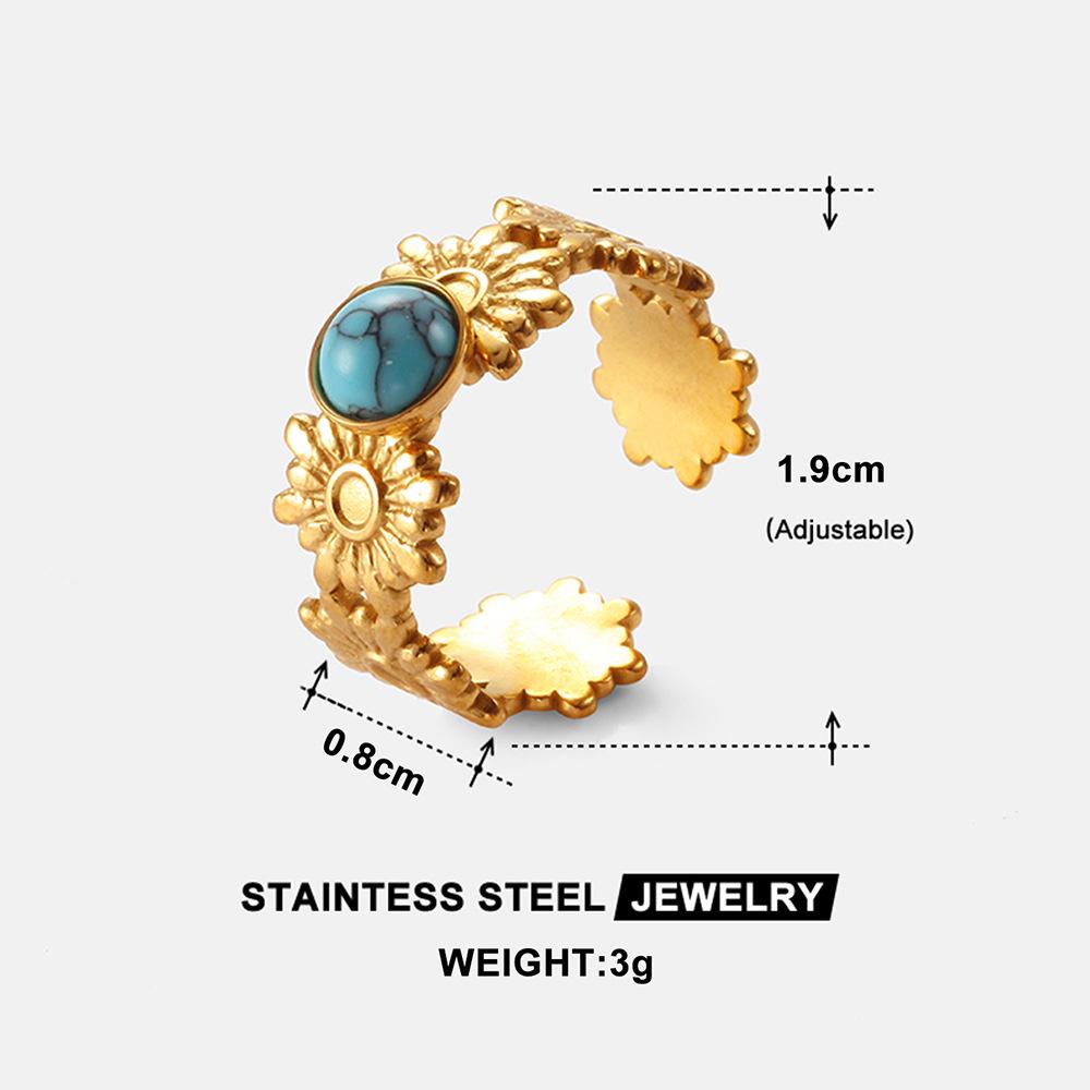 Bohemian Turquoise Stainless Steel Adjustable Ring - Women's Colorfast Titanium Jewelry