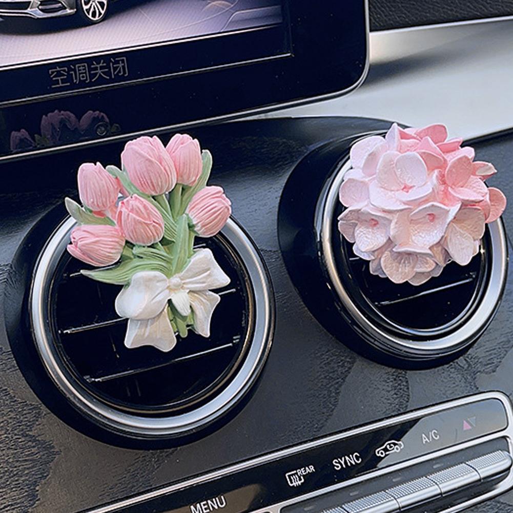 Car Perfume Clip Flower Tulip Air Outlet Car Air Freshener Peach Blossom Aroma Diffuser Car Decoration Accessories Fresh Air