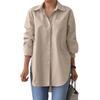Women's Oversized Lapel Shirt - Elegant Long-Sleeve, Solid Color, Slit Hem for Spring and Autumn