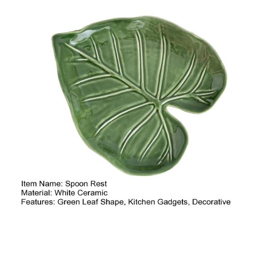 Grön Blad Keramisk Skedstöd Håller Bänkskivor Rena Köksspis Topp Bänk Dekorativa Bladformade Skedhållare Köksredskap