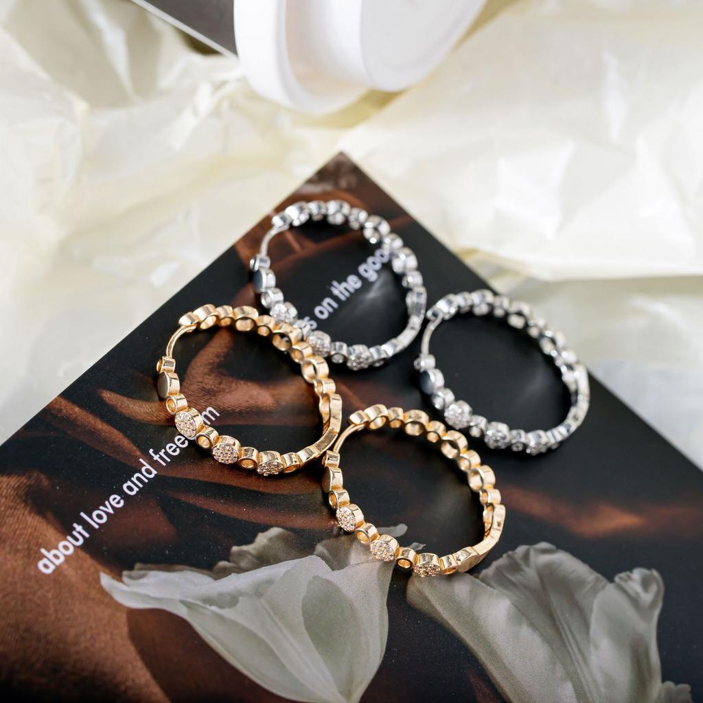 Dainty Female White Round Zircon Stone Hoop Earrings Bling Gold Color Wedding  For Women