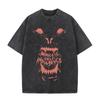 2026 Vintage Washed Black Demon Beast Face Graphic T Shirt Gothic Horror Print Oversized Casual Short Sleeve Tee