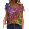 Fashion Spring  Flash Card Print Blouses Short Sleeved V-Neck T Shirts Casual