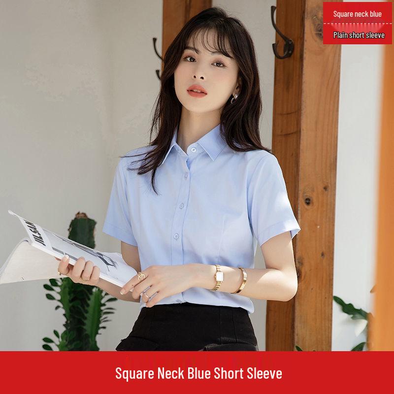 Damska Formalna Bluzka do Pracy - Opcje Długi/Krótki Rękaw w Kolorach Białym, Czarnym, Niebieskim na Wiosnę i Jesień