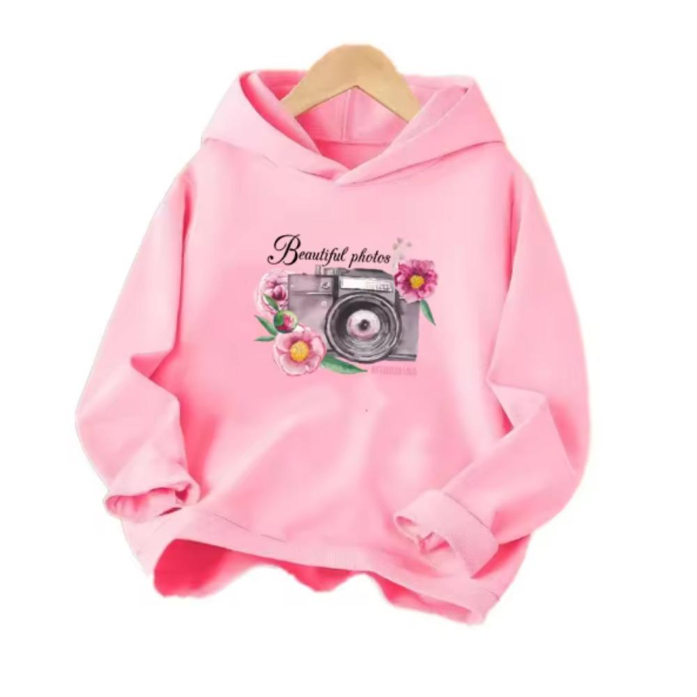 Camera Flower Trend Style Hoodies Girls Clothing Long Sleeve Clothes Kids Fashion Pullovers Graphic Sweatshirts
