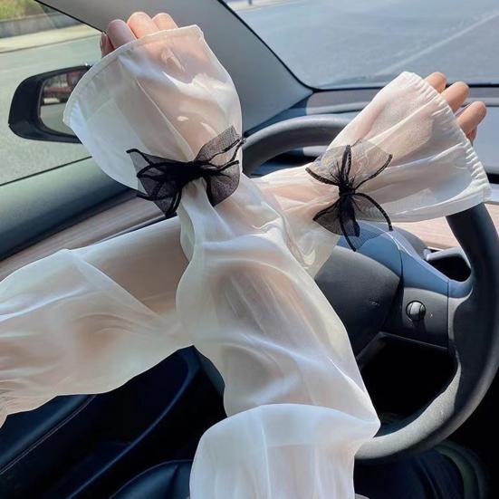 Sheer Mesh Arm Sleeve Tulle Lace Long Fingerless Gloves UV Protection Ice Silk Bowknot Sunscreen Sleeves for Party Outdoor Activities