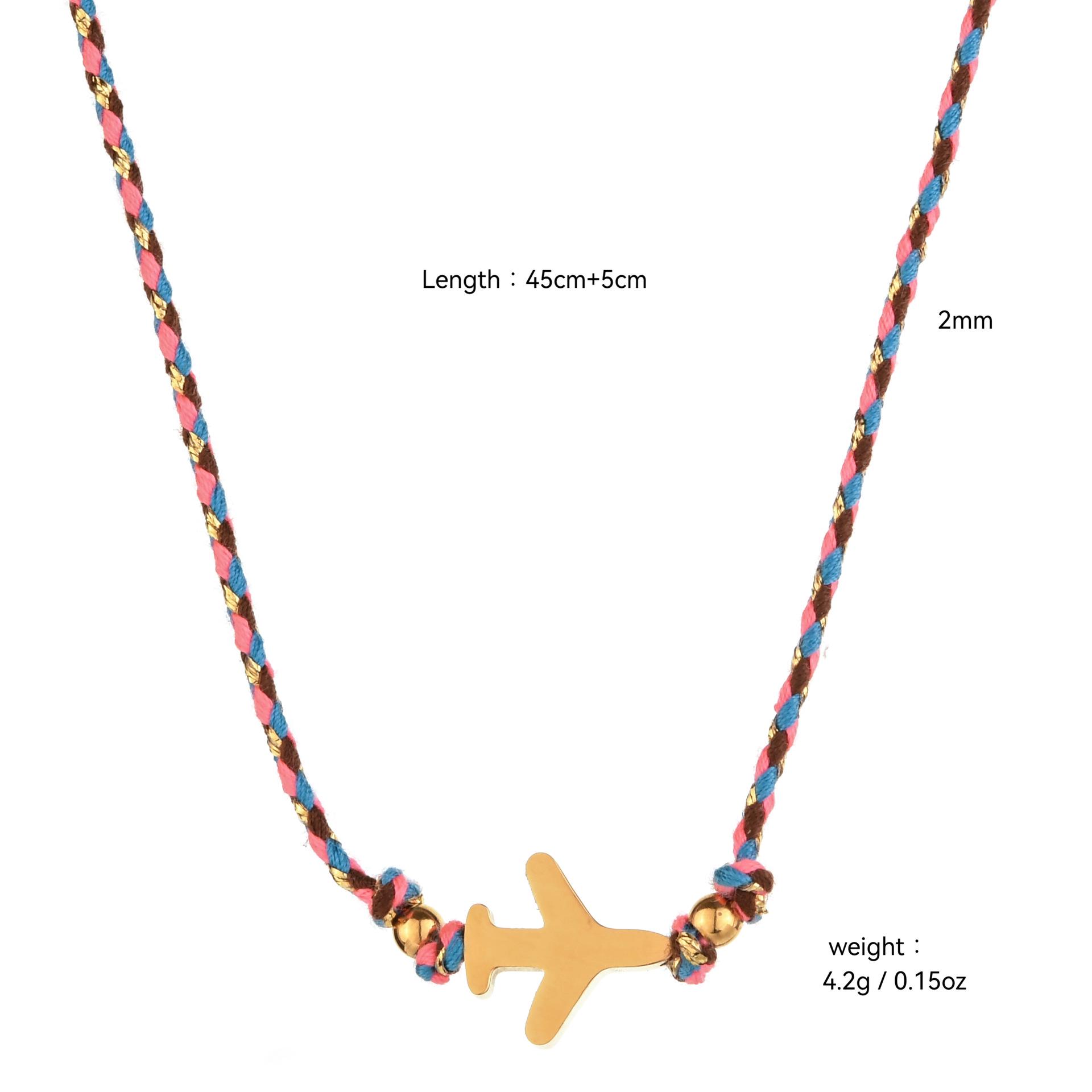 Яркое Ручное Плетеное Ожерелье с Подвеской Самолет из Нержавеющей Стали