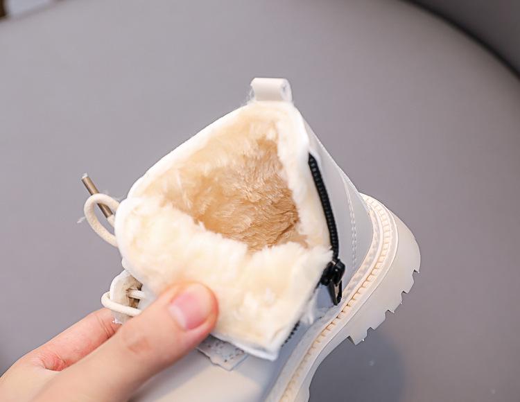 2025 Winter Kids' Fleece-Lined Leather Martin Boots: Warm Ankle Snow Boots for Boys & Girls