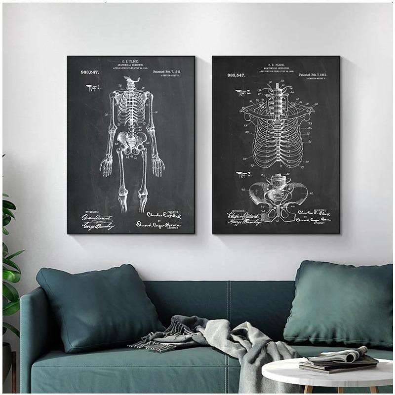 Anatomy skeleton Patent Vintage Poster Wall Art Print Canvas Painting Nordic Posters And Prints Wall Pictures For Living Room