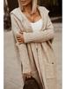 Autumn/Winter Hooded Long Cardigan Sweater with Turn-Down Collar and Letter Knit Design