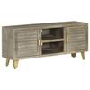 TV Stand - Maison Exclusive - Solid Mango Wood - Lacquered Grey - Brass Legs 110x30x48 Cm