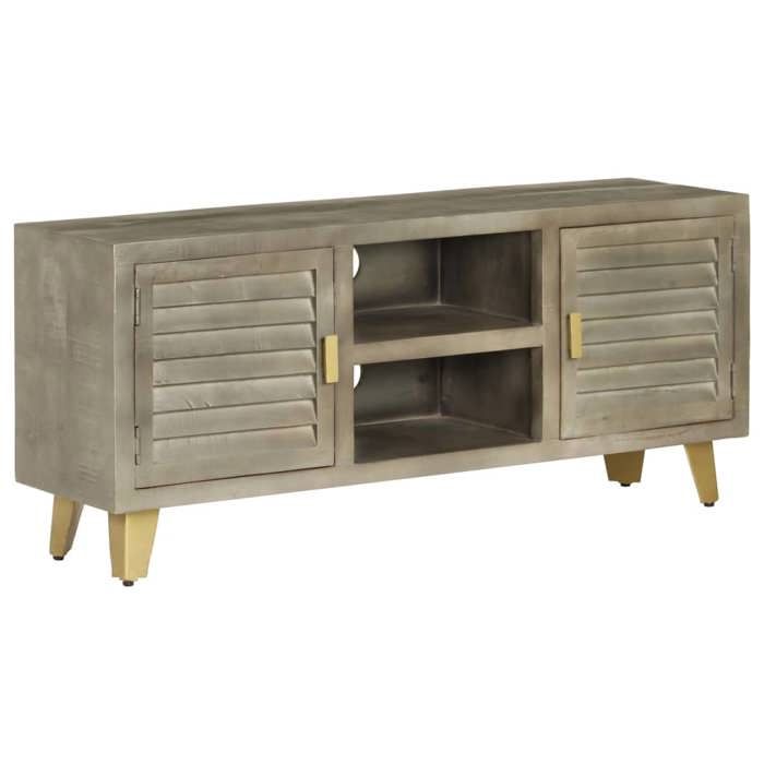 Meuble TV - Maison Exclusive - Bois massif de manguier - Gris laqué - Pieds laiton 110x30x48 cm