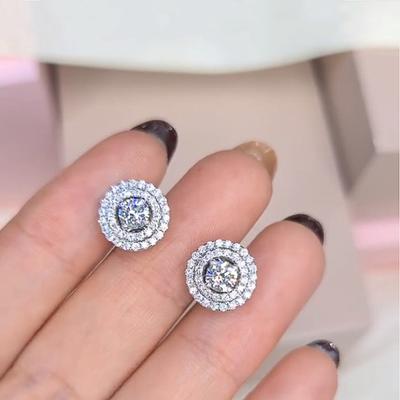Huitan Trendy Dazzling Cubic Zirconia Round Shaped Stud Earrings Women Wedding Party Piercing Accessories Simple Stylish Jewelry