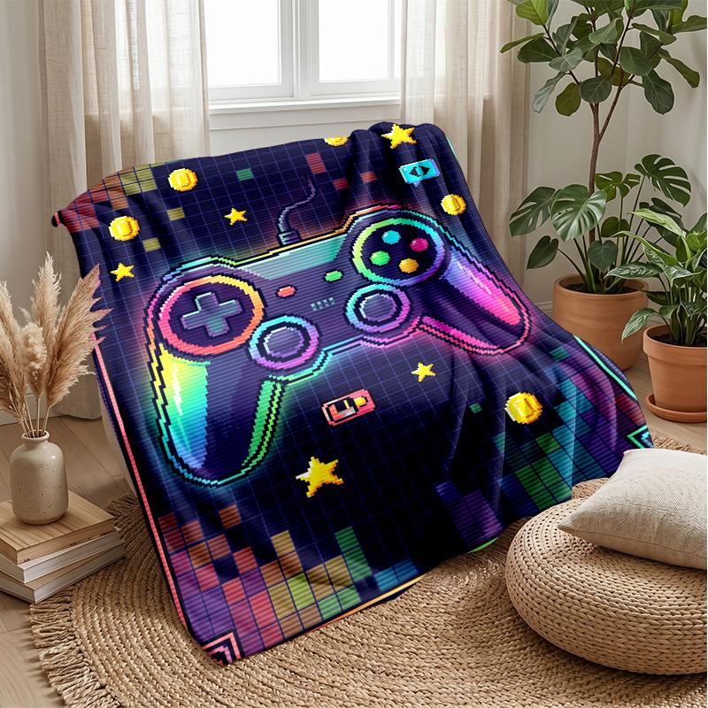 Neon Painted Game Controller Theme blanket Lightweight Warm Flannel Blanket Decorative Throw Blanket for Home Decoration