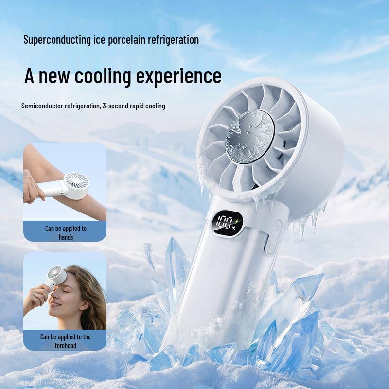 2026 Handheld USB Fan: Portable, 100-Speed, Strong Wind, Ice Pack, Digital Display