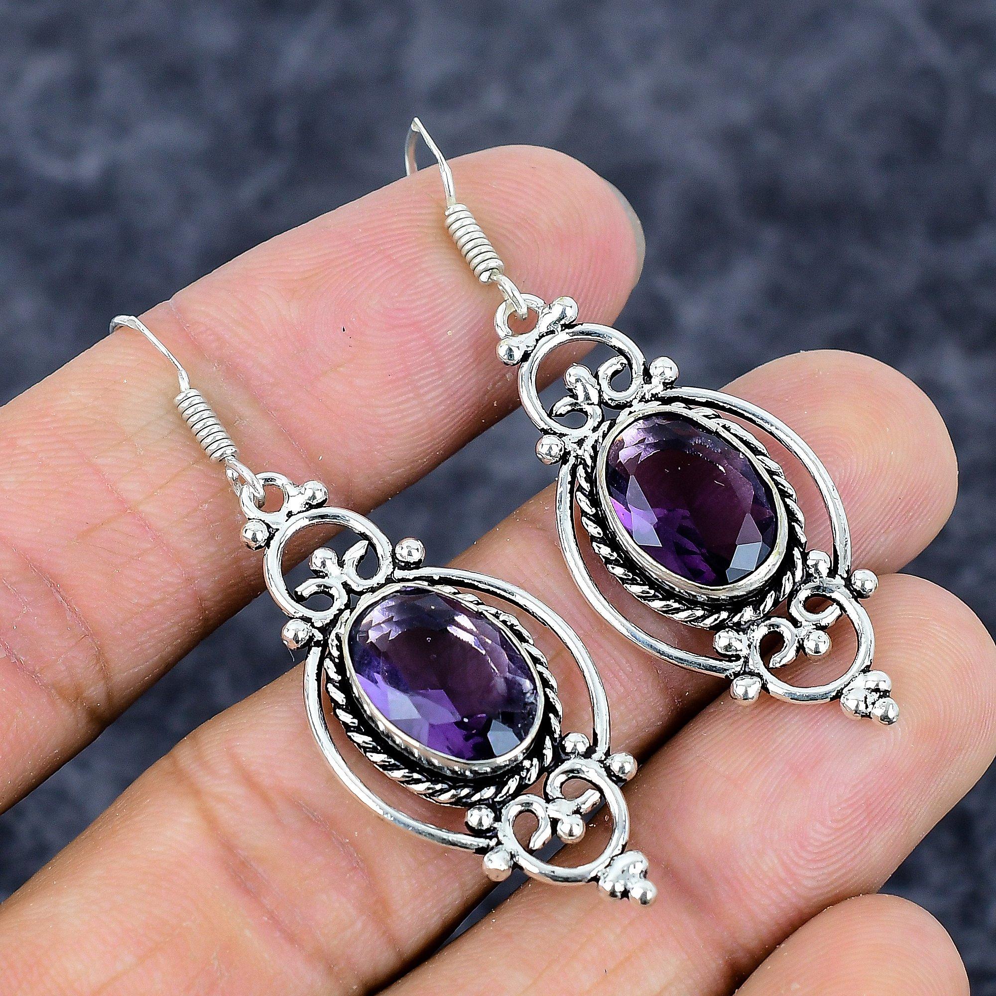 

Amethyst Gemstone Handmade 925 Sterling Silver Jewelry Earring 2.21 M-3295