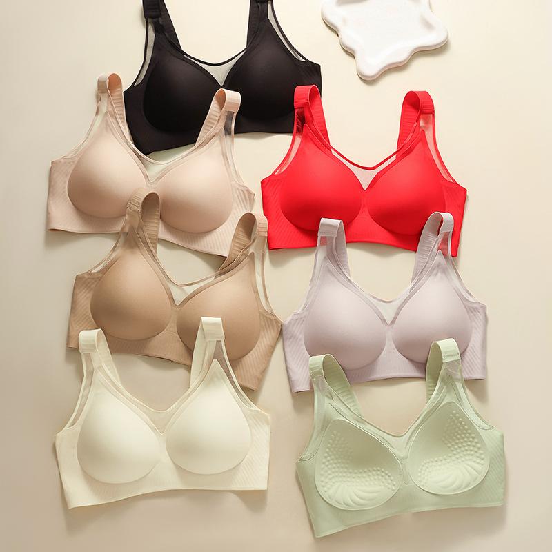 Summer new vest jelly soft support pull gather solid cup underwear mesh high elastic lace large size bra