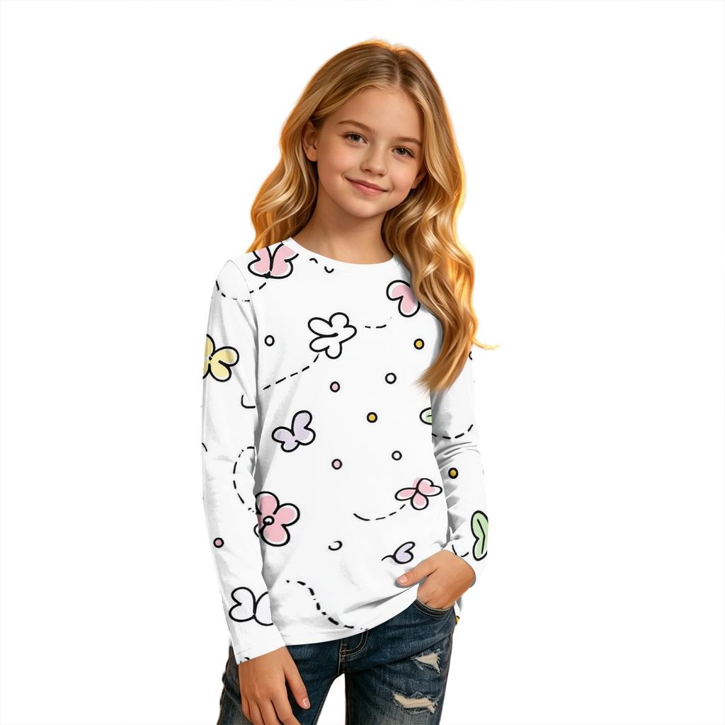 Kids' Long Sleeve Neck Printed T-Shirt Casual Top for Boys and Girls