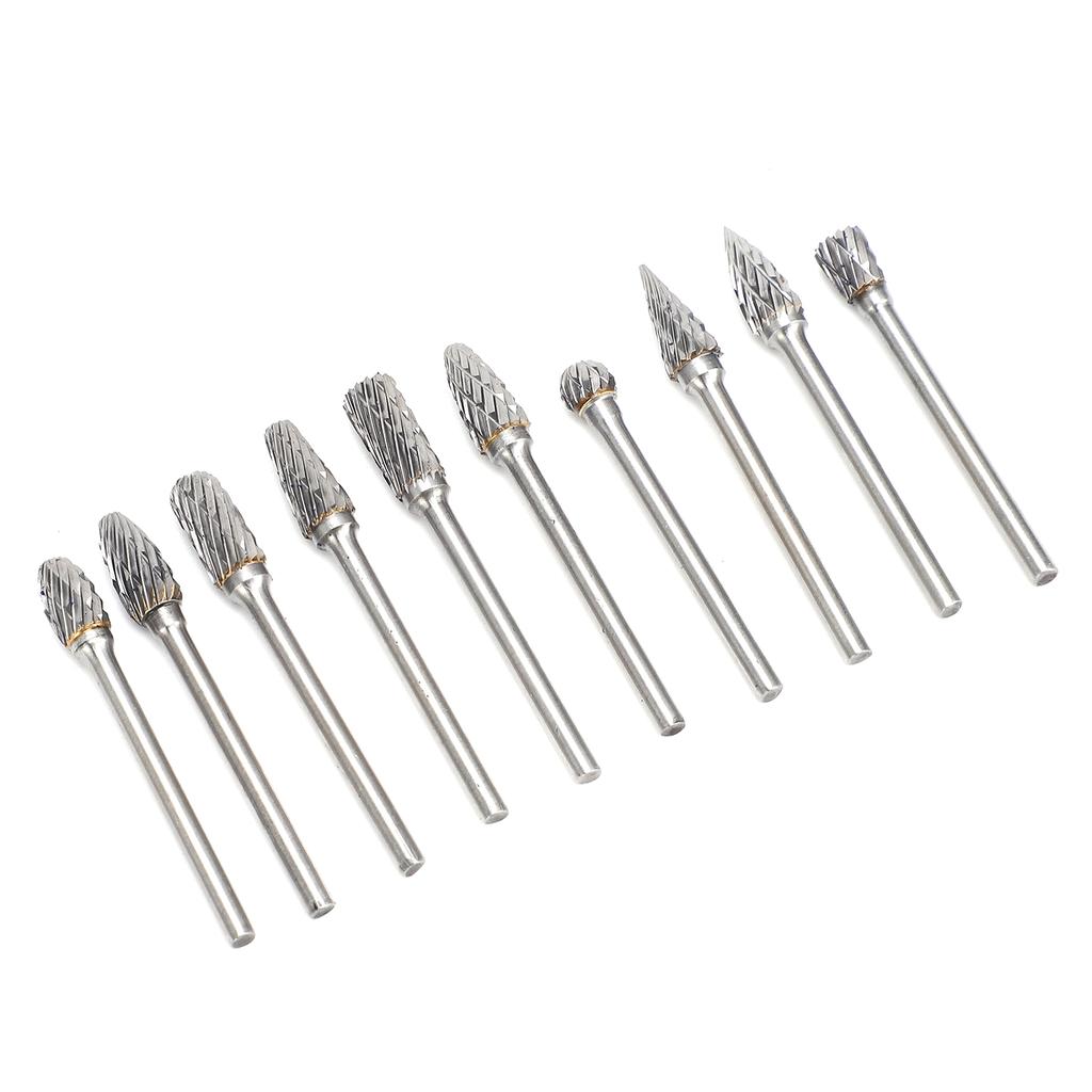 10Pcs Rotary File Milling Cutter Carbide Grinding Head Woodworking Reaming Carving Router 3x6