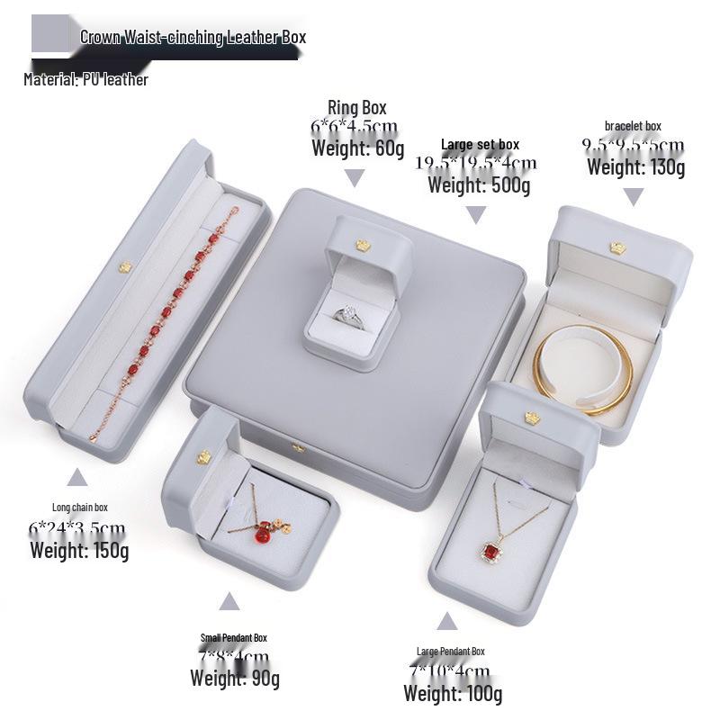 PU Leather Crown Jewelry Storage Box for Necklaces, Pearls, Bracelets, and Rings