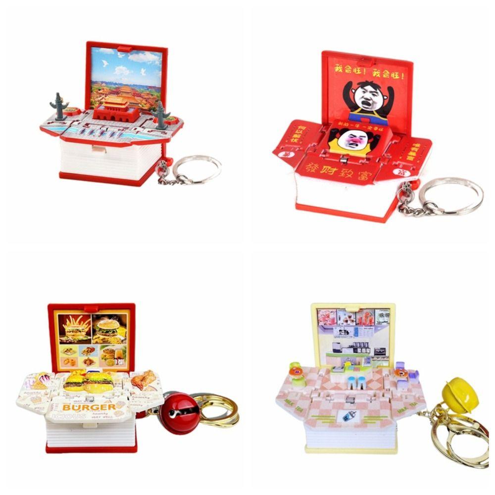 Taška do obchodu s mléčným čajem Vtipný přívěsek Skládací kroužky na klíče Módní mini 3D knižní klíčenky Dětský dárek