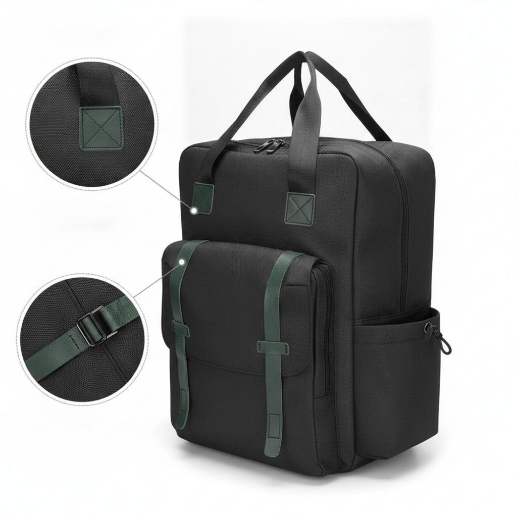 Oxford Cloth Backpack Rectangular with Top Handles Organized Structured Travel Bag for