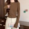 Designed Slim-fitting Right-shoulder Long-sleeved Round-neck Stretch T-shirt for Women In Early Autumn New Style High-waisted Short Bottoming Top