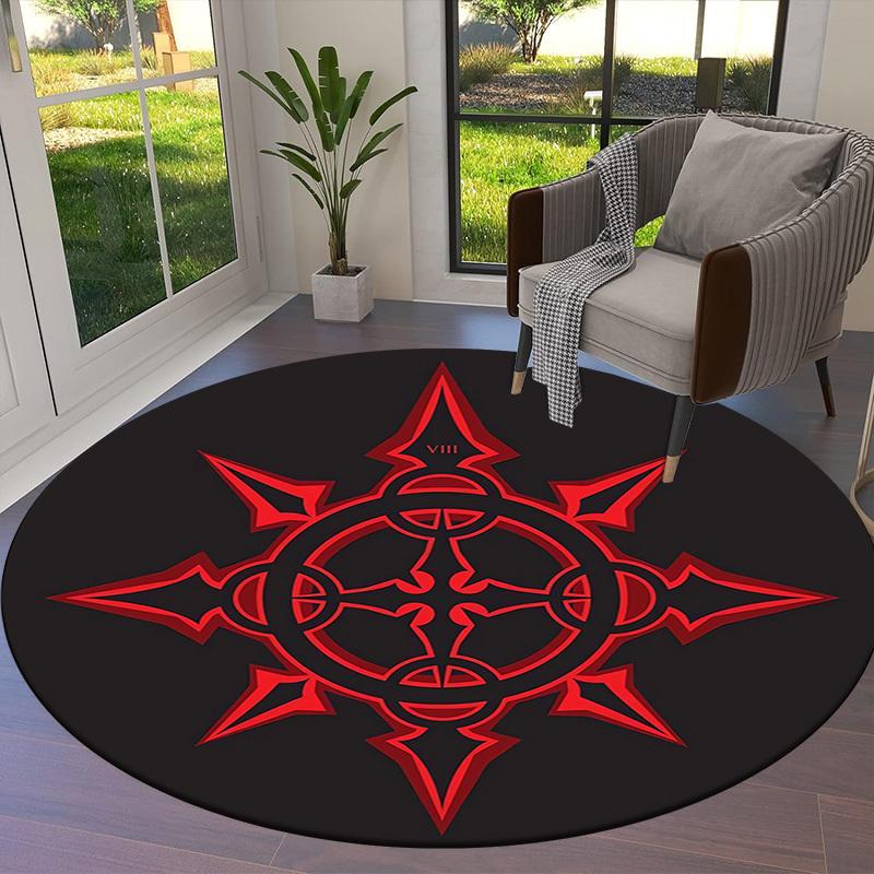 1pc Red Compass Symbol Round Carpet, Made of Polyester,Office Chairs, Living Rooms, Or Bedrooms, a Cool Rug for The Living Room.ydt26059